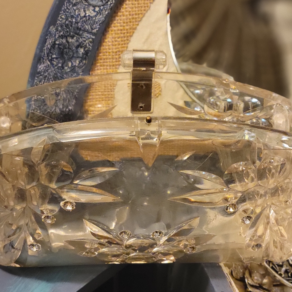 Vintage Acrylic (Clear)  Floral Handbag 1950s